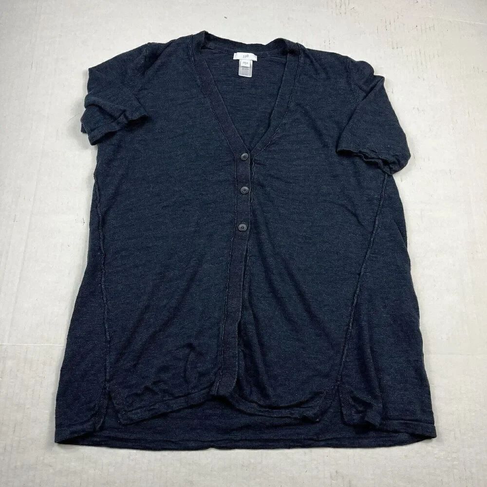 J.Jill Linen Blend Cardigan Blue Button Front Short Sleeve Knit Sweater SMALL